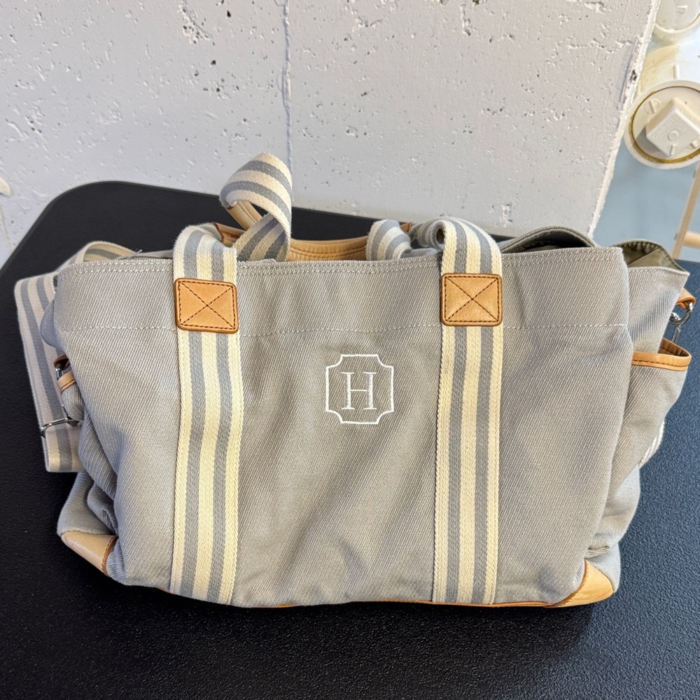 Gray and Tan “H” diaper Bag